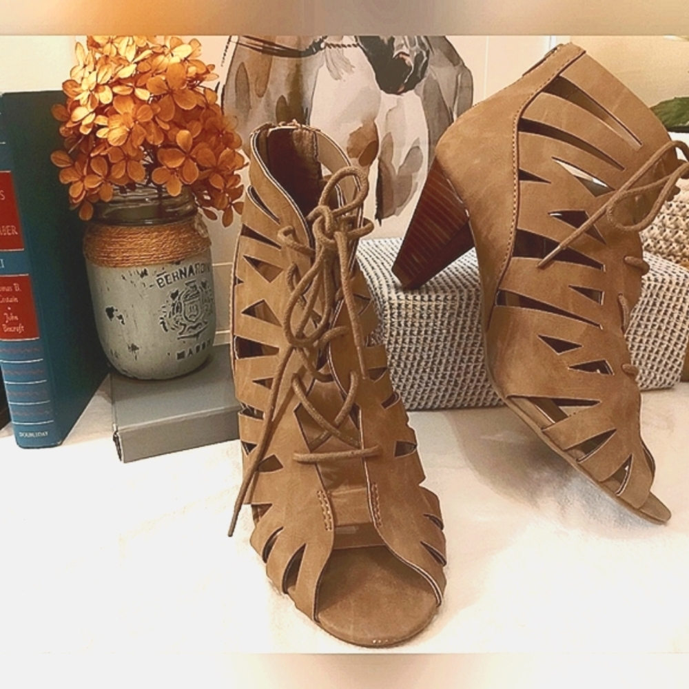 Denver Hayes Lace Up Open Toe Wedge Chunky Sandal